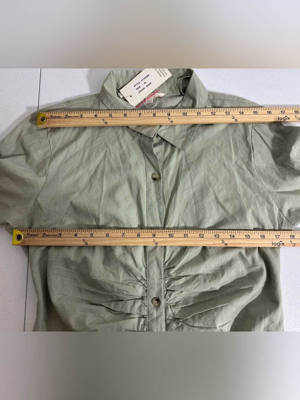 NEW Sim & Sam XL Dress 100% Cotton Midi Sage Green Long Sleeve Button Front - Picture 11 of 16